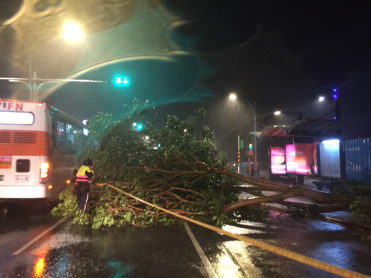 路樹橫躺路中央，警冒雨拉封鎖線